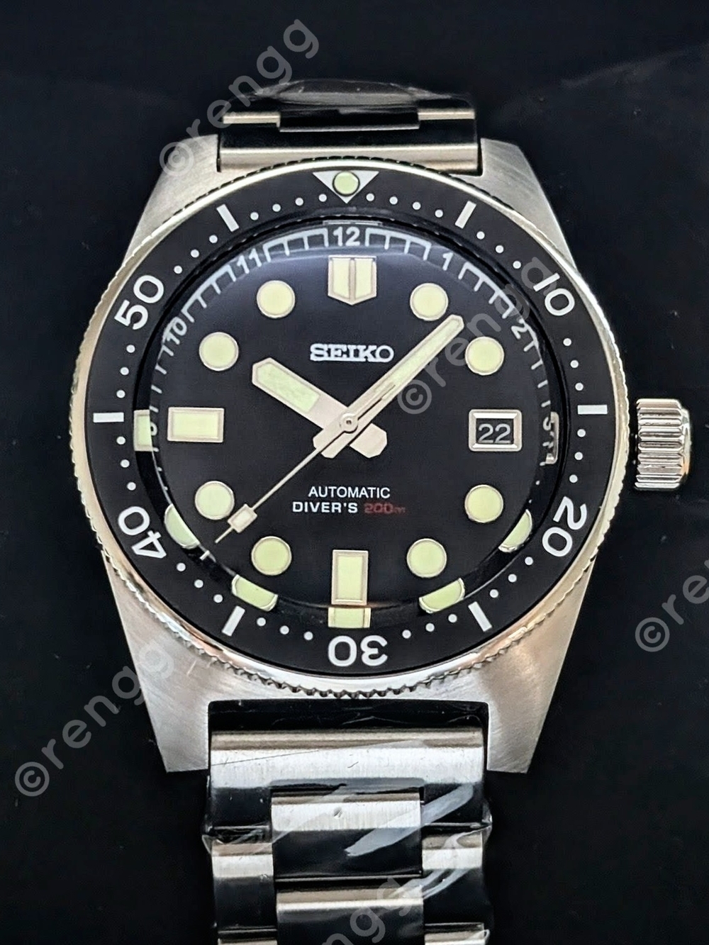 Black Seiko Automatic Diver's Mod Watch 40mm Sapphire 24jewels Glow Inner Ring